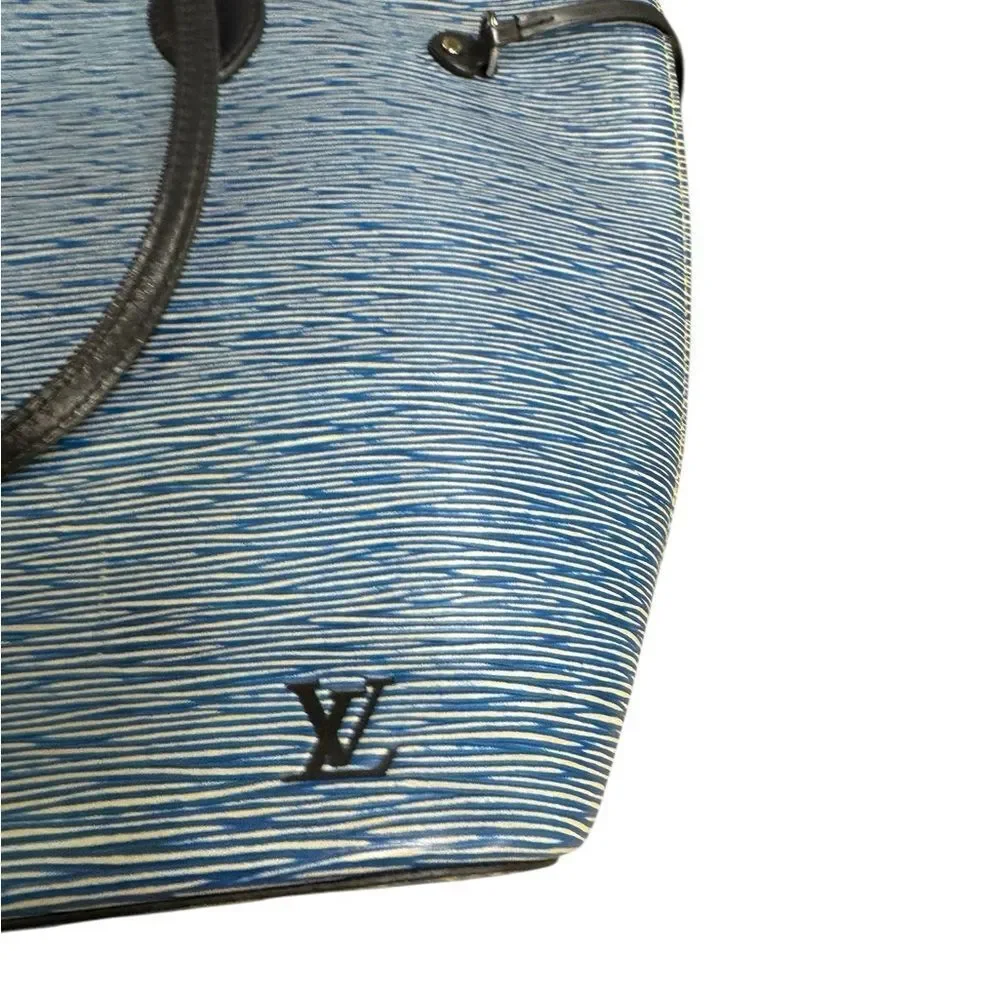 Louis Vuitton Blue Denim Epi Leather M51053 LV Neverfull MM Tote Bag Zip Pouch